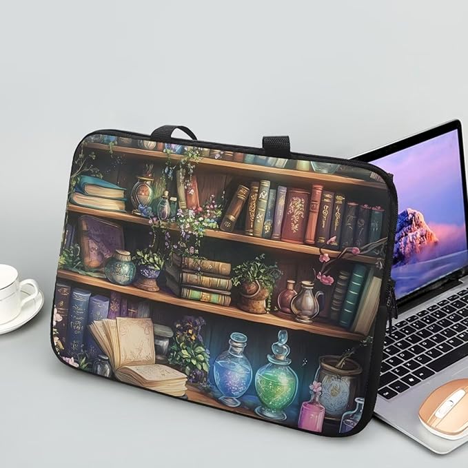 Vintage Bookshelf Laptop Case Sleeve for Women Laptop Bag Computer Carrying Case Book Lover 15 Inch Computer Protective Notebook Case Cover