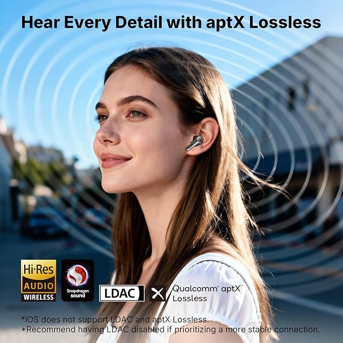 EarFun Air Pro 4+ Adaptive Noise Cancelling Wireless Earbuds, Qualcomm aptX Lossless, Dual Drivers, Translation Earbuds, Snapdragon Sound, 6 Mics AI Clear Calls, Hi-Res Sound, LDAC, Bluetooth 6.0, 54H