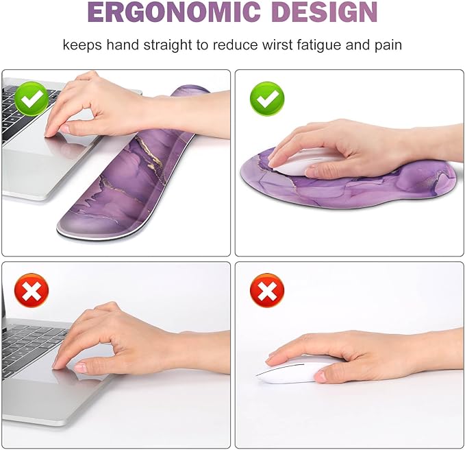 ToLuLu Desk Mat, XXL Large Mouse Pad Wrist Support Set，4 in1 Gaming Mousepad Desk Pad+ Ergonomic Mouse Pad with Wrist Rest + Keyboard Wrist Rest+Coaster for Women Home Office Computer, Purple Marble