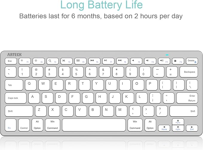 Arteck Ultra-Slim Bluetooth Keyboard Compatible with iPad 10.2-inch/iPad Air/iPad 9.7-inch/iPad Pro/iPad mini, iPhone and Other Bluetooth Enabled Devices Including iOS, Android, Windows Silver