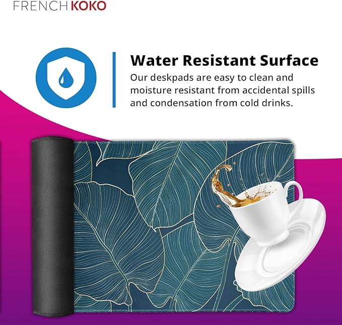 French KOKO Large Mouse Pad, Desk Mat, Keyboard Pad, Desktop Home Office School Essentials College Cute Decor Big Extended Protector Computer Accessories Pretty Mousepad Women Girls XL Green Leaves