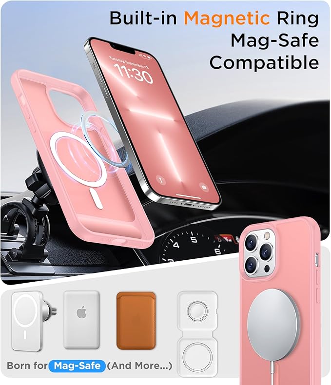 Magnetic Compatible with iPhone 13 Pro Max Case, [Built-in Invisible Kickstand][Compatible with MagSafe][Military Grade Shockproof] Slim Translucent Matte Phone Case for iPhone 13 Pro Max 6.7"