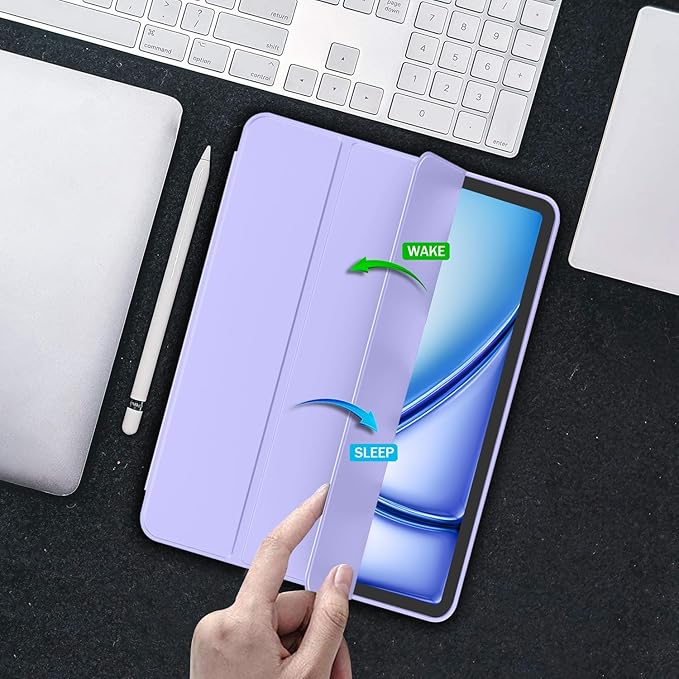 iMieet iPad Air 11 Inch Case M4/M3/M2(2026/2025/2024), iPad Air 5th/4th Generation Case 2022/2020 10.9 Inch with Pencil Holder,Trifold Stand Smart Case with Soft TPU Back(Light Purple)