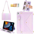 Shiny Case for iPad 6th/5th Gen 9.7 Inch (2018/2017), iPad Pro 9.7"/Air 2, Techcircle Crossbody Iridescent Folio Stand Multi-Pocket Wallet Case with Pencil Holder+Hand/Shoulder Strap, Shiny Lilac