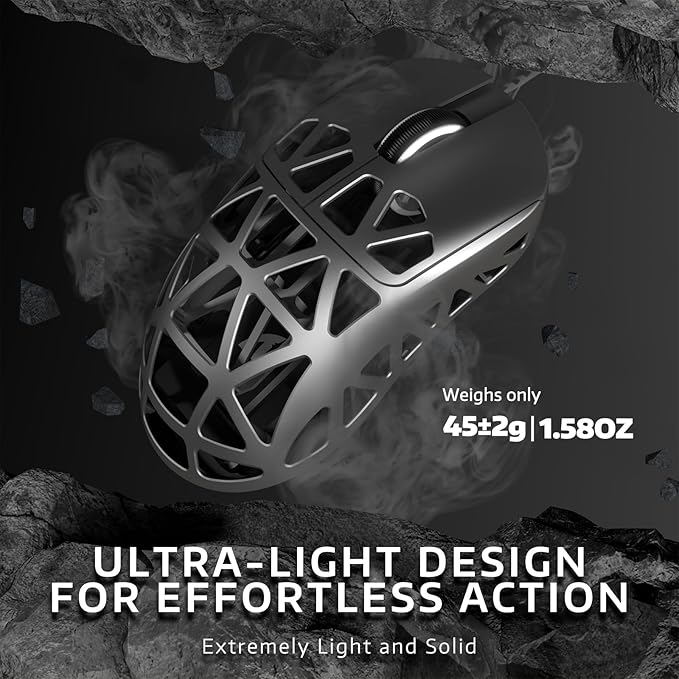 ATTACK SHARK R2PRO 45g Superlight Magnesium Alloy Mouse, PixArt PAW3950 Sensor, 42000DPI, 8000Hz Wireless Polling Rate, 2.4G/BT/Wired Gaming Mouse, Programmable Mice with Coiled Cable, PC/Mac, Grey