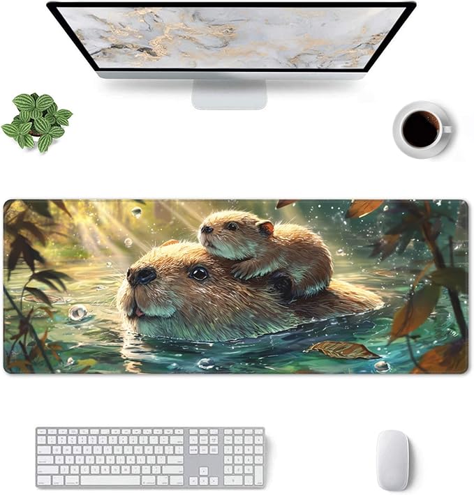 Otter Mouse Pad Extended Large Gaming Mouse Pad XL Stitched Edges for Gamer Home Office 31.5 X 11.8 Inch