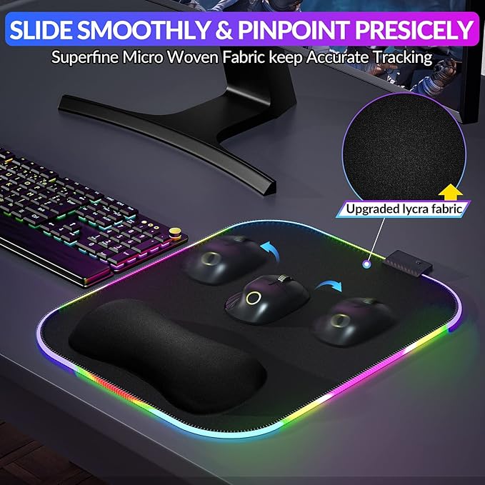 Gimars RGB Mouse Pad with Wrist Rest Support, 12 x 10 in Extra Large Ergonomic Gaming Mouse Pad with 10 LED Lighting Modes, Non-Slip Rubber Base for PC Gaming & Office