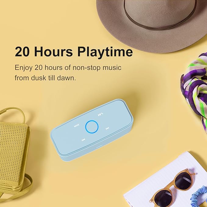 DOSS SoundBox Touch Wireless Bluetooth Speaker-12W HD Sound with Rich Bass, IPX5 Waterproof, 20H Playtime, Handsfree, for Gatherings, Home, Office, Outdoor, Travel-Light Blue