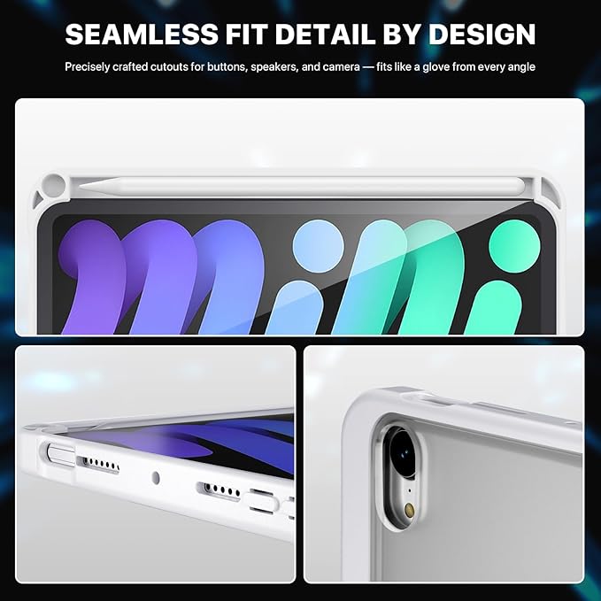 iPad mini Case for A17 Pro/6th Gen, Dual Kickstand Protective Cover with Apple Pencil Holder for 8.3” iPad mini (White, iPad mini A17 Pro/6th)