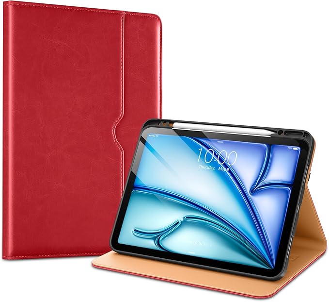 VIKESI Case for iPad Air 13 inch (M4) 2026 / (M3) 2025 / (M2) 2024,Premium Leather Folio,Apple Pencil Holder,Auto Sleep/Wake,Stand Cover - Red