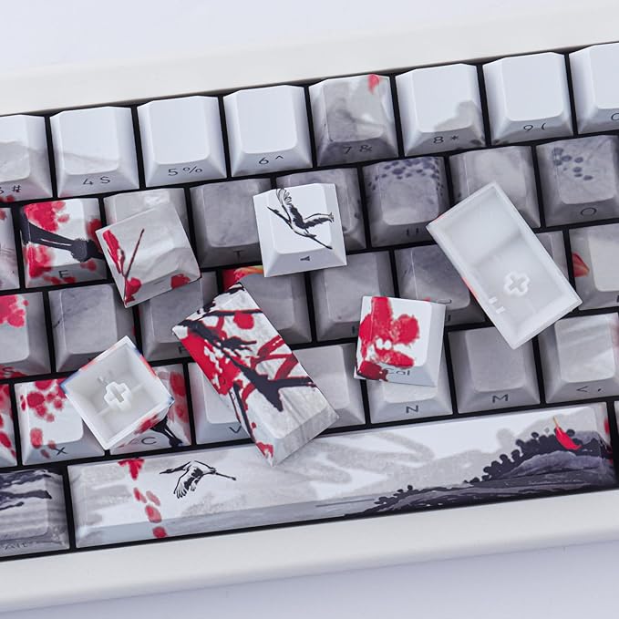 Tsungup PBT Keycaps - Side Print Keycap Set,135 Keys Double Shot Shine Through Landscape Painting Custom Keycaps,Cherry Profile Keyboard Key caps for Cherry MX Switches Mechanical Keyboards