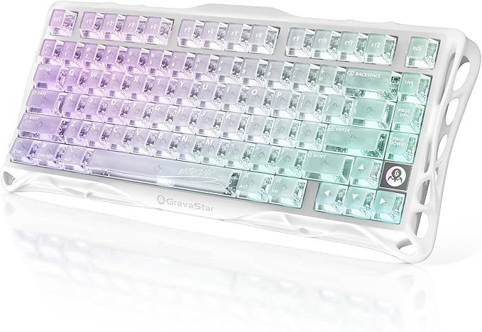 GravaStar Mercury K1 Lite 75% Gaming Keyboard, 2.4GHz/BT/Wired Tri-Mode Wireless Keyboard, Clear Keycaps Gasket Hot Swappable Mechanical Keyboard, Pre-lubed Linear Switches, RGB Backlit-Crystal Aurora