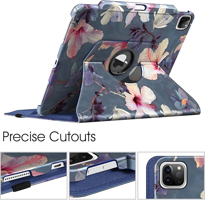 Fintie Rotating Case for iPad Pro 12.9-inch 6th Generation 2022-360 Degree Swiveling Protective Cover with Pencil Holder, Auto Sleep/Wake, Also Fit iPad Pro 12.9" 5th/4th/3rd Gen, Blooming Hibiscus