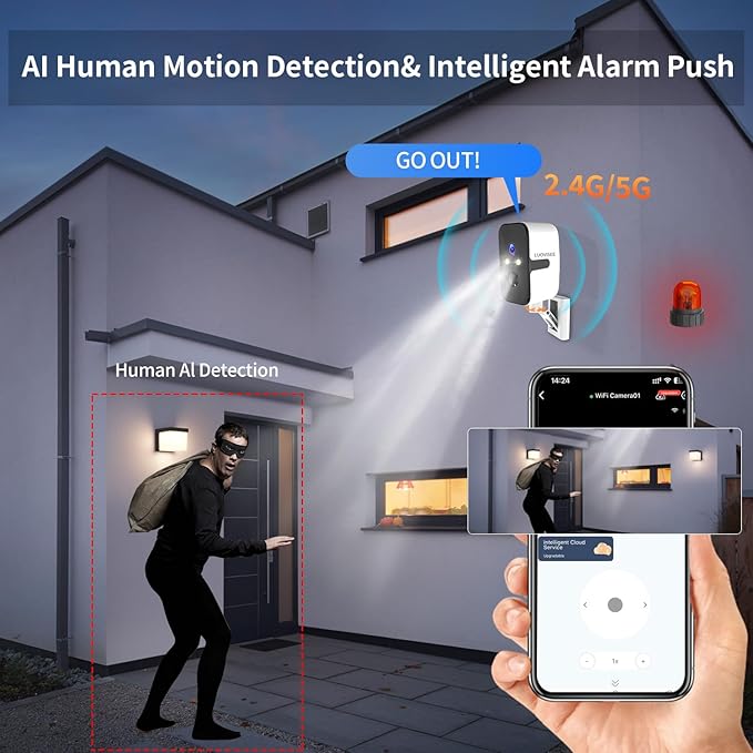 Luovisee Security Cameras Wireless Outdoor, 2.4G/5G WiFi Magnetic Battery Powered Indoor Cameras for Home Security with Motion Detection,Spotlight Color Night Vision,PIR Siren,SD/Cloud Storage