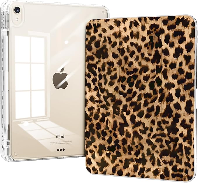 Case for iPad mini 7 2024 (A17 Pro)/ iPad mini 6 (2021), iPad 8.3-inch 7th/6th Generation Case, Trifold Stand Protective Slim Clear Back Cover with Pencil Holder, Brown Leopard