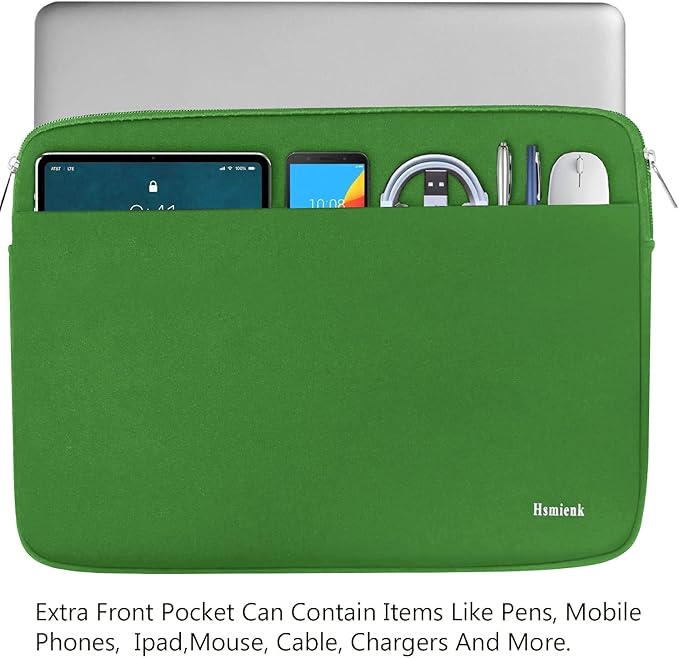 Laptop Sleeve 17 Inch, Shockproof Protective Notebook Case with Accessory Pocket, Briefcase Carrying Bag Compatible with 17-17.3 Inch Laptop, Computer, Notebook, Green
