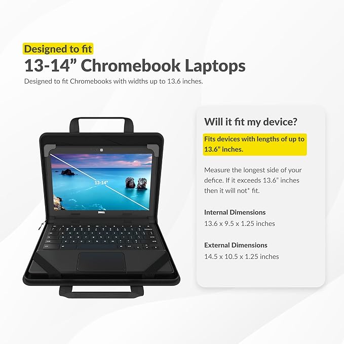 UZBL 13-14 Inch Zip Lite Always-on Chromebook Protective Hard Case with Accessory Pouch & Shoulder Strap (40 Pack)