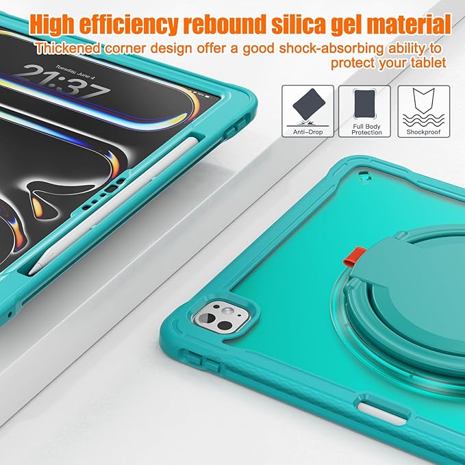 Batianda for iPad Pro 11 inch Case 2025 M5 2024 M4 Chip Lightweight Dual-Layer Protective Tablet Cover, Durable Shock-Absorbing Corners with 360° Rotating Kickstand Ring Built-in Pen Slot, Blue