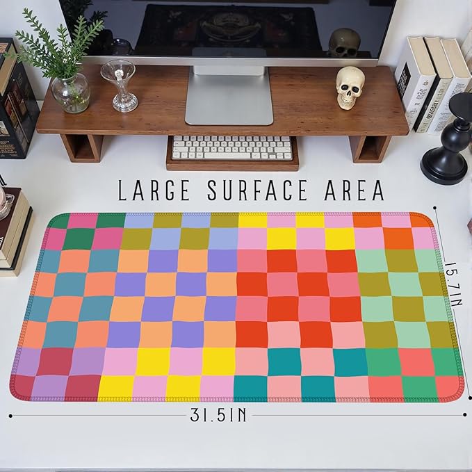 Checkered Desk Mat Retro Cute Mouse Pad XXL Large Mouse Pad, Desk Matt for Desktop Keyboard Pad Mouse Mat Computer Decor with Stitched Edges 31.5 X 15.7In