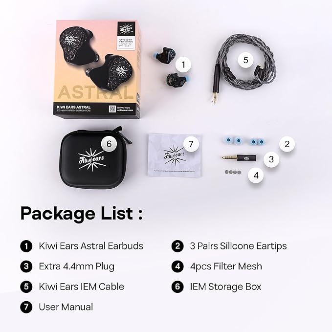 Linsoul Kiwi Ears Astral 1DD+6BA Hybrid in Ear Monitor, Wired Earbuds, HiFi Studio Recording &Mixing Earphone, Portable Gaming IEMs for Professional Music Engineers Audiophiles (Blue)