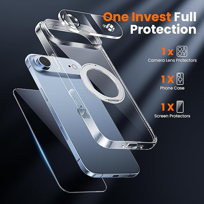 toushion 3 in 1 for iPhone Air Case Stand |Build in Kickstand,Screen Protector *1 & Camera Lens Protector*1, Not Yellowing, Fits MagSafe, Military-Grade Protection