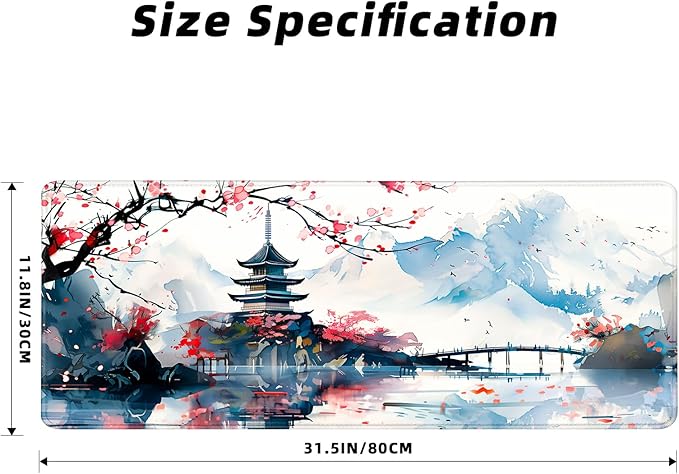 MEWOOCUE® Gaming Mouse Pad for Desk,Large Cherry Blossom Mousepad Laptop,Japanese Anime Mouse Mat,Long XXL Waterproof Keyboard Pads,Big Non-Slip Mousepads for Game Office Home（31.5 x 11.9 in）