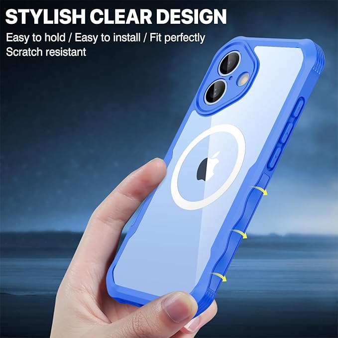 CENHUFO Magnetic Privacy for iPhone 17 Case [Compatible with Magsafe] Full Body Phone Case Built-in 9H Tempered Glass Privacy Screen Protector Camera Protection Shockproof Bumper Clear Cover -Blue