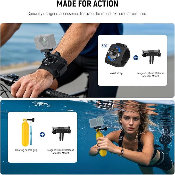 NEEWER 35 in 1 Action Camera Pro Accessories Kit Compatible with DJI Osmo Action 5 Pro 4 3 GoPro, Quick Release Adapter Mount for Diving Hiking Motorcycling Mountain Cycling Skiing Surfing Vlog, GP-51