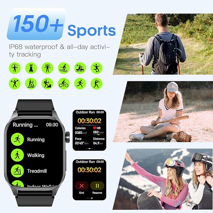 Advanced Health Smartwatch for Women Men with Real-Time Monitoring of Heart Rate, Blood Oxygen, Body Temperature, Blood Pressure, Sleep Auality and Stress Levels (Brown)