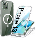 Miracase for iPhone 13 Case 6.1'',Full-Body Magnetic Clear Bumper Case with Built-in 9H Tempered Glass Screen Protector,Military Drop Protection Outdoor Phone Case,Clear