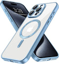 Hython Magnetic Clear for iPhone 15 Pro Max Case with Camera Lens Protector [Compatible with MagSafe] Plating Edge Slim Soft TPU Cover Protective Phone Case for iPhone 15 Pro Max, Matte Light Blue