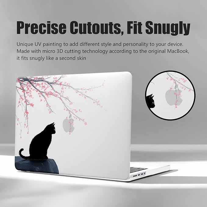 DTangLsm for MacBook Pro 13 inch Case M2 2025 2024-2016 M1 A2338 A2289 A2251 A2159 A1989 A1706 A1708, Cute Cat Slim Protective Hard Shell Cover for Mac Book Pro 13 Case+Keyboard Skin, Black Cat Flower