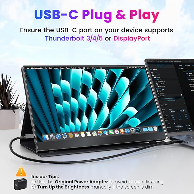 Upperizon Portable Monitor 15.6 inch 4K UHD 3840X2160 100% sRGB 60Hz HDR HDMI USB-C Travel Monitor for Laptop MacBook PC Surface PS5 Xbox, External Display with Full Cover & Speakers, VESA Compatible