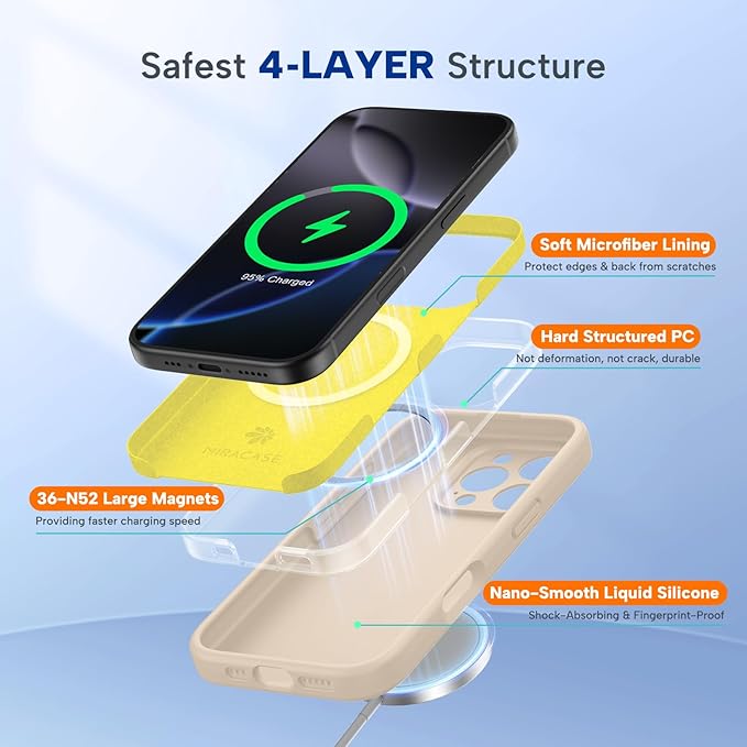 Miracase Magnetic for iPhone 16 Pro Case, [Soft Anti-Scratch Microfiber Lining], Compatible with MagSafe, Liquid Silicone Case Shockproof Drop Protection Phone Case for 16 Pro,Sand