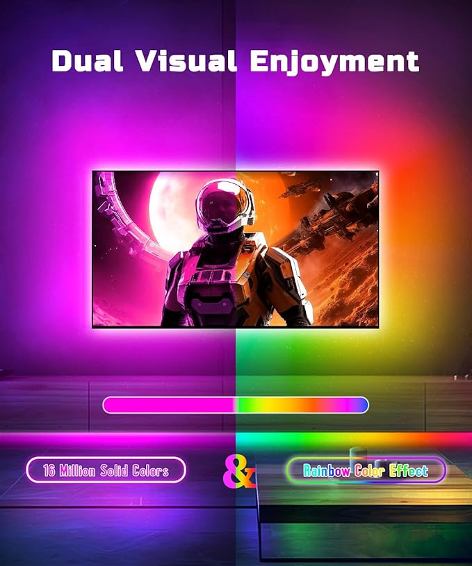 Daymeet TV Led Backlight, 23ft LED Lights for TV Behind for 75-100 inch, RGB Glow USB Led Light Strip for TV Lighting Color Changing Music Sync Bluetooth APP Control for Bedroom HDTV