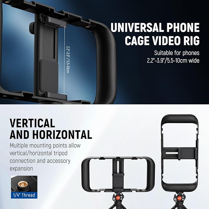 NEEWER Basics Vlogging Kit with Phone Cage Rig Microphone LED Fill Light Tripod Compatible with iPhone, Youtuber Starter Content Creator Essential for YouTube TikTok Streaming Video Recording, PA055