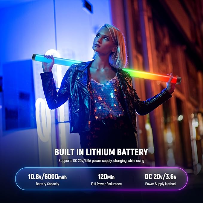 NEEWER RGB Tube Light, 30W LED Video Light RGBWW Full Color Stick Light Wand with 18 Scenes 7 Pixel Effects 2500-10000K CRI97/TLCI98 6000mAh, APP/2.4G/DMX Control for Photography Video Record, TL90C