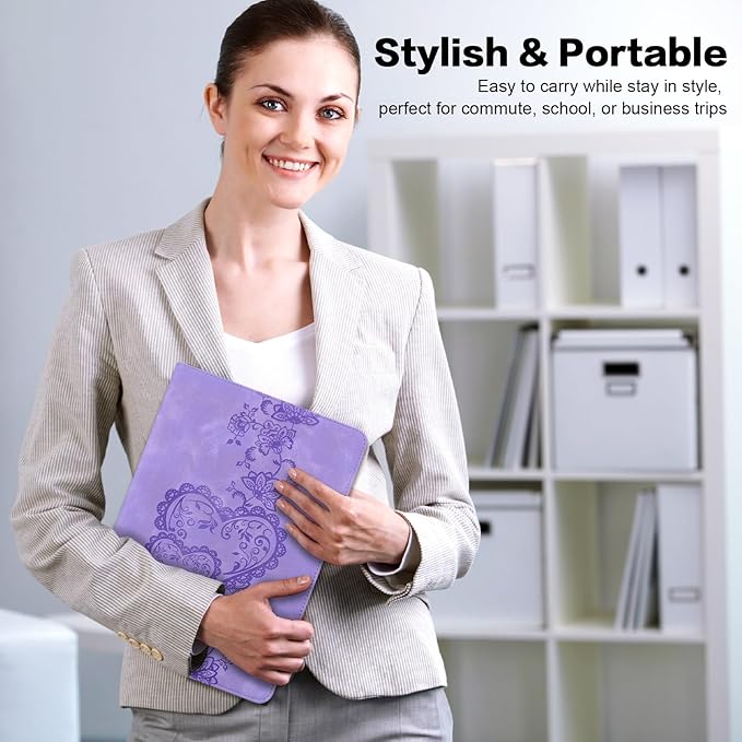 Case for iPad Pro 12.9 inch Case 6th/5th/4th/3rd Generation 2022/2021/2020/2018, Multi Angle Flip PU Leather Shockproof Cover with Pencil Holder/Card Slots, Purple