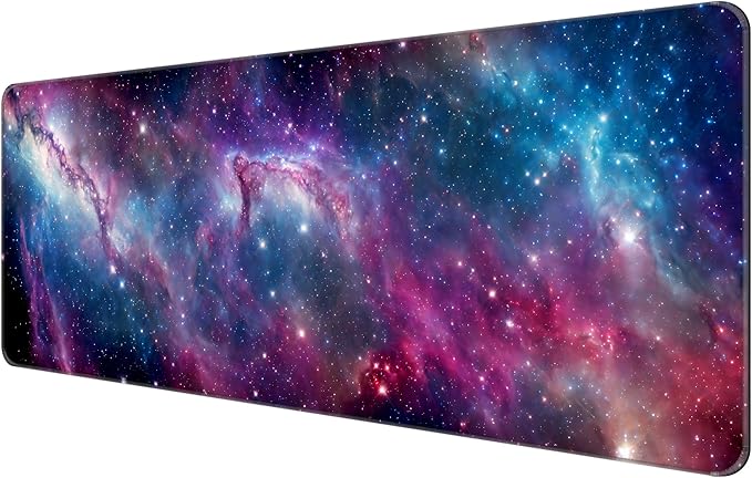 Thin Extended Gaming Mouse Pad （31.5 * 11.8 * 0.08 inch） with Stitched Edges Large Mousepad Long XXL Keyboard and Mouse pad Desk Mat for Gaming Office & Home - Galaxy Nebula Space