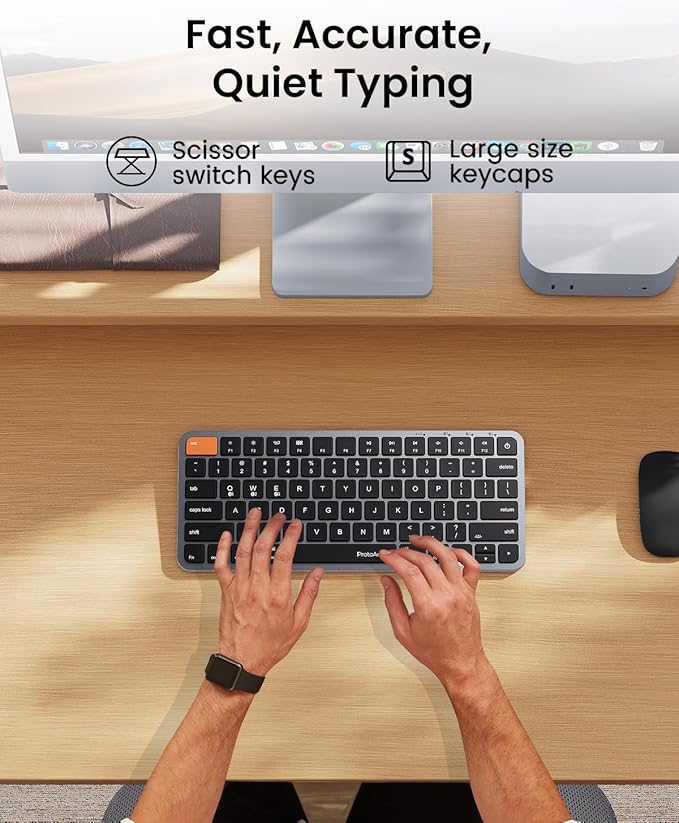 ProtoArc Bluetooth Keyboard for iPad, K90-A Backlit Compact Wireless Keyboard for Mac, Multi-Device, Low Profile, Rechargeable, Compatible with MacBook Pro/Air/Neo, iMac, Not for Windows - Space Gray