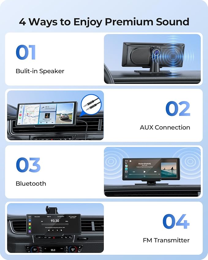 9.26" Carplay Screen with 4K Dash Cam & HD Backup Camera, Wireless Portable Car Play Screen for Apple CarPlay & Android Auto, OTA, Bluetooth 5.0, Mirror Link, Voice Control, GPS Navigation, FM