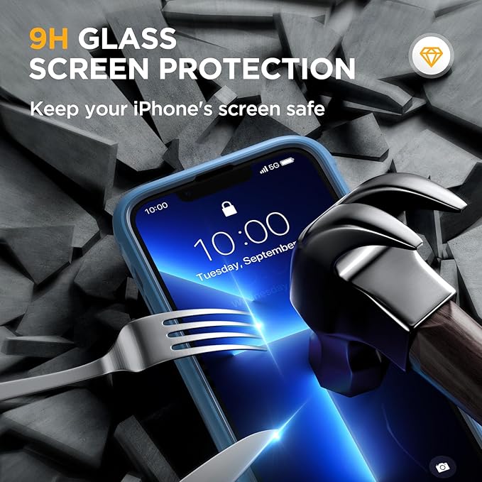 Miracase for iPhone 13 Pro Case 6.1",Full-Body Protection,Clear Bumper Case with Built-in 9H Tempered Glass Screen Protector,Military-Grade Drop Protection Outdoor Phone Case for iPhone 13 Pro,Blue