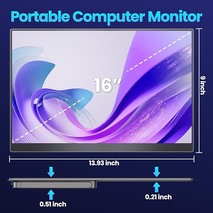 Upperizon Portable Monitor 16 inch 2K QHD 2560X1600 145% sRGB 240 Hz HDR HDMI USB-C Travel Monitor for Laptop MacBook PC Surface PS5 Xbox, External Display with Kickstand & Speakers, VESA Compatible