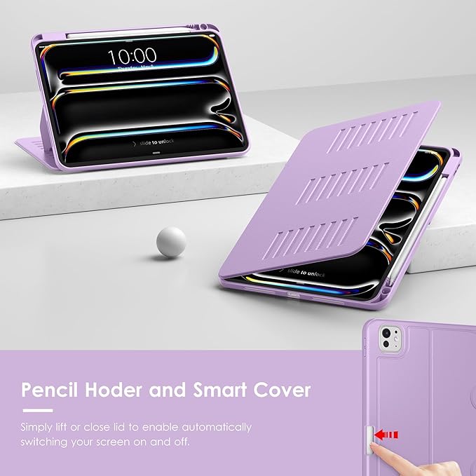 VIKESI Case for iPad Pro 11 inch (M5/M4) 2025/2024,Multiple Angles Stand Cover,Soft Back,Pencil Holder,and Auto Sleep/Wake,Lilac