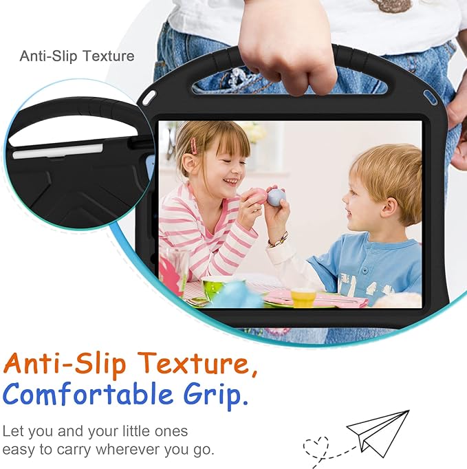 Kids Case for iPad A16 11th/10th Generation 2022/2025 11-Inch iPad Cover with Pencil Holder, Techcircle Lightweight Shockproof EVA Foam Rugged Handle Stand Anti-Slip Grip Protective Case, Black