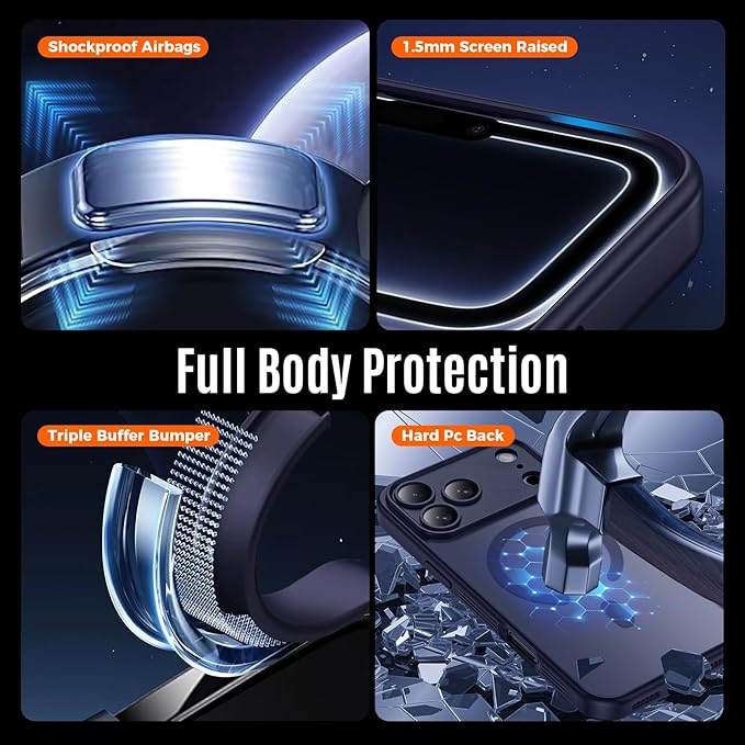 Symcele Designed for iPhone 17 Pro Case, Compatible with MagSafe, [Camera Protection] [15FT Military Drop Protection] Shockproof Translucent Matte Anti-Slip Phone Case, 6.3", Deep Blue
