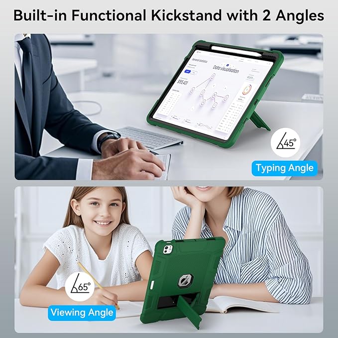 Case for iPad Pro 13 Inch Case (M5 2025/ M4 2024) with Pencil Holder, Built-in Stand, Military Grade Shockproof Protective Cover for iPad Pro 13" (Alpine Green)