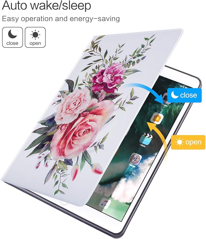 Vimorco Case for iPad 5th/6th Generation 9.7 Inch 2017/2018, for iPad Air 1/2 Case, Slim Shockproof PU Leather Adjustable Stand Cover for iPad 5/6 Gen, Bouquet