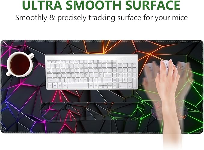 DINKY Gaming Mouse Pad Wrist Support Set, Large Desk Mat Protector, XXL Mousepad +Keyboard Wrist Rest+Ergonomic Mouse Wrist Pad +Coaster Desk Pad, Glowing Diamond Grid