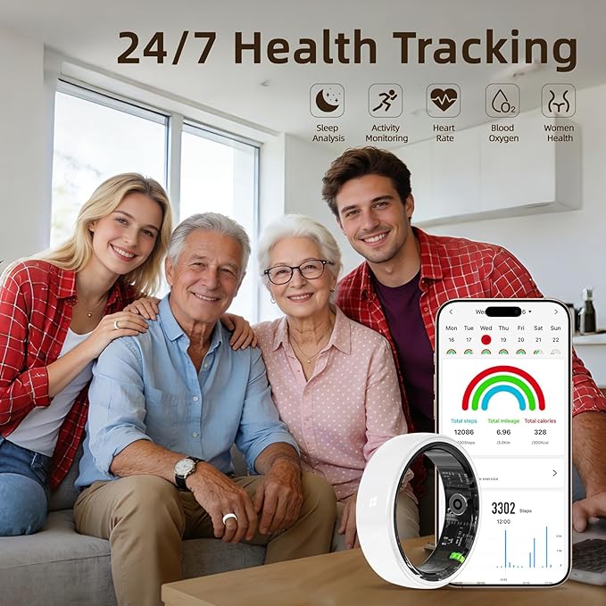 Smart Ring, Ceramics Fitness Tracker & Health Monitoring Ring with Heart Rate Sleep Tracking, Multi-Sport Activity Tracker, 5ATM Waterproof, iOS Android Compatible(White, 9)